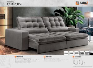 SOFA ZARAT ESTOFADOS ORION -RETRATIL -2.50 -MOLAS ENSACADA -COR CINZA
